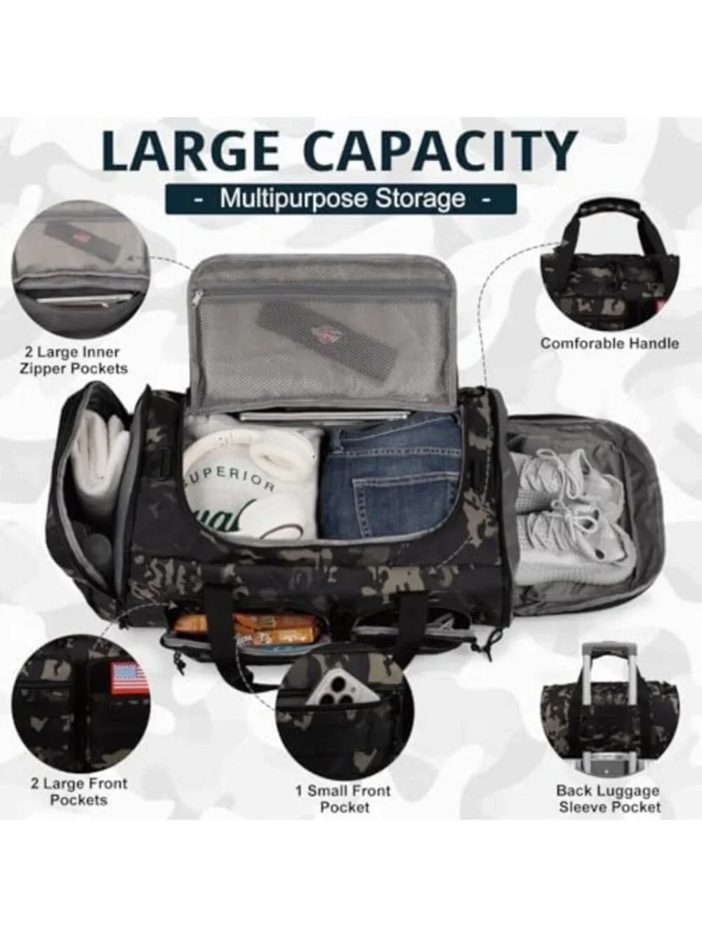 50L Large Tactical Gym Duffle Bag - Versatile 3-in-1 Sports Travel Bag